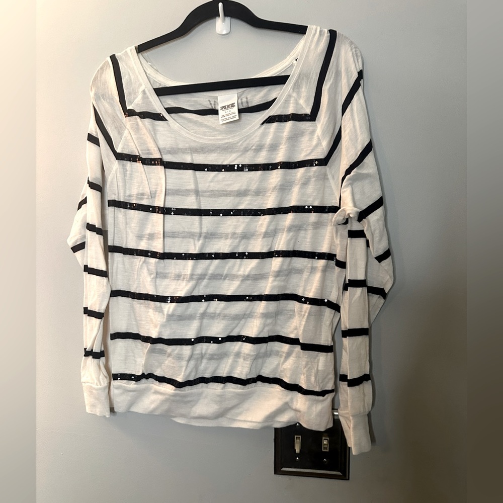 PINK Victoria's Secret White and Black Striped Long Sleeve Tee